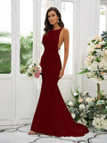 Sheath/Column Stretch Crepe Ruffles Square Sleeveless Sweep/Brush Train Bridesmaid Dresses TPP0004954