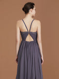 A-Line/Princess Lace Spaghetti Straps Sleeveless Floor-Length Chiffon Bridesmaid Dress TPP0005813