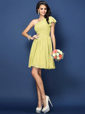 A-Line/Princess One-Shoulder Pleats Sleeveless Short Chiffon Bridesmaid Dresses TPP0005585