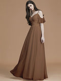 A-Line/Princess Spaghetti Straps Sleeveless Floor-Length Ruffles Chiffon Bridesmaid Dresses TPP0005400