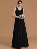 A-Line/Princess V-neck Sleeveless Floor-Length Ruffles Chiffon Bridesmaid Dresses TPP0005697