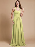 A-Line/Princess Halter Sleeveless Long Ruffles Chiffon Bridesmaid Dresses TPP0005483