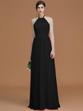 A-Line/Princess Halter Sleeveless Floor-Length Ruched Chiffon Bridesmaid Dresses TPP0005663