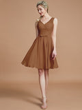 A-Line/Princess V-neck Sleeveless Lace Short/Mini Chiffon Bridesmaid Dresses TPP0005355