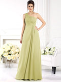 A-Line/Princess One-Shoulder Ruched Sleeveless Long Chiffon Bridesmaid Dresses TPP0005477