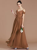 A-Line/Princess Off-the-Shoulder Sleeveless Ruched Floor-Length Chiffon Bridesmaid Dresses TPP0005174