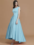 A-Line/Princess Bateau Sleeveless Asymmetrical Ruffles Satin Bridesmaid Dresses TPP0005281