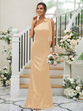 Sheath/Column Silk like Satin Bowknot One-Shoulder Sleeveless Floor-Length Bridesmaid Dresses TPP0004917