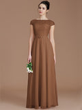 A-Line/Princess Bateau Sleeveless Lace Floor-Length Chiffon Bridesmaid Dresses TPP0005198