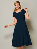 Sheath/Column Bateau Short Sleeves Ruffles Short Chiffon Bridesmaid Dresses TPP0005029