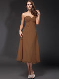 Sheath/Column Sweetheart Ruffles Sleeveless Tea Length Chiffon Bridesmaid Dresses TPP0005620