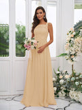 A-Line/Princess Chiffon Applique Square Sleeveless Floor-Length Bridesmaid Dresses TPP0004921