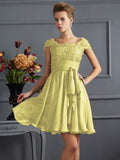 A-Line/Princess Scoop Short Sleeves Lace Short Chiffon Bridesmaid Dresses TPP0005086