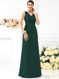 Sheath/Column V-neck Pleats Sleeveless Long Chiffon Bridesmaid Dresses TPP0005028