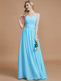 A-Line/Princess V-neck Chiffon Floor-Length Sleeveless Bridesmaid Dresses TPP0005020