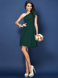 A-Line/Princess One-Shoulder Pleats Sleeveless Short Chiffon Bridesmaid Dresses TPP0005585