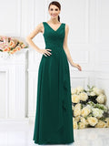 Sheath/Column V-neck Beading Sleeveless Long Chiffon Bridesmaid Dresses TPP0005417