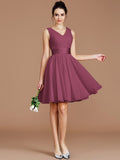 A-Line/Princess V-neck Sleeveless Sash/Ribbon/Belt Short/Mini Chiffon Bridesmaid Dresses TPP0005048