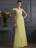 Sheath/Column One-Shoulder Sleeveless Pleats Long Elastic Woven Satin Bridesmaid Dresses TPP0005615