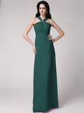 Sheath/Column High Neck Sleeveless Pleats Long Chiffon Bridesmaid Dresses TPP0005790