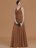 A-Line/Princess V-neck Sleeveless Floor-Length Beading Chiffon Bridesmaid Dresses TPP0005456