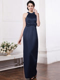 Sheath/Column Scoop Sleeveless Beading Bowknot Long Elastic Woven Satin Bridesmaid Dresses TPP0005506