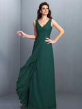 A-Line/Princess Straps Pleats Sleeveless Long Chiffon Bridesmaid Dresses TPP0002855