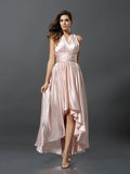 Sheath/Column Sleeveless High Low Silk like Satin Bridesmaid Dresses TPP0005141