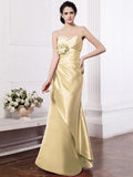 Sheath/Column Sweetheart Sleeveless Pleats Hand-Made Flower Long Elastic Woven Satin Bridesmaid Dresses TPP0005752