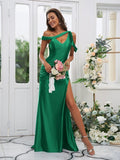 Sheath/Column Charmeuse Ruched Off-the-Shoulder Sleeveless Sweep/Brush Train Bridesmaid Dresses TPP0004898