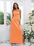 Sheath/Column Elastic Woven Satin Ruched One-Shoulder Sleeveless Floor-Length Bridesmaid Dresses TPP0004908