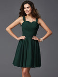 A-Line/Princess Straps Ruffles Sleeveless Short Silk like Satin Bridesmaid Dresses TPP0005743