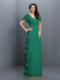 A-Line/Princess Sweetheart Pleats Short Sleeves Long Chiffon Bridesmaid Dresses TPP0005228