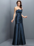 A-Line/Princess Strapless Ruched Sleeveless Long Satin Bridesmaid Dresses TPP0005407