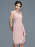 Sheath/Column Sheer Neck Ruffles Chiffon Sleeveless Knee-Length Mother of the Bride Dresses TPP0007193