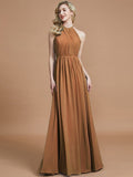 A-Line/Princess Scoop Chiffon Sleeveless Floor-Length Bridesmaid Dresses TPP0005455