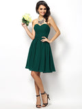 A-Line/Princess Sweetheart Pleats Sleeveless Short Chiffon Bridesmaid Dresses TPP0005177