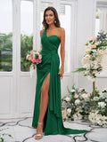 Sheath/Column Charmeuse Ruched One-Shoulder Sleeveless Floor-Length Bridesmaid Dresses TPP0004892