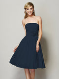 A-Line/Princess Strapless Sleeveless Hand-Made Flower Short Chiffon Bridesmaid Dresses TPP0005295