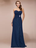 Sheath/Column Sweetheart Sleeveless Long Beading Ruffles Chiffon Bridesmaid Dresses TPP0005224