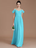 A-Line/Princess Off-the-Shoulder Sleeveless Ruched Floor-Length Chiffon Bridesmaid Dresses TPP0005324