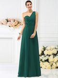 A-Line/Princess One-Shoulder Pleats Sleeveless Long Chiffon Bridesmaid Dresses TPP0005237