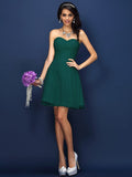 A-Line/Princess Sweetheart Lace Pleats Sleeveless Short Satin Bridesmaid Dresses TPP0005420