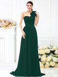 A-Line/Princess One-Shoulder Pleats Sleeveless Long Chiffon Bridesmaid Dresses TPP0005289