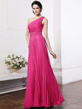 Sheath/Column One-Shoulder Sleeveless Beading Pleats Long Chiffon Bridesmaid Dresses TPP0005588