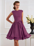 Sheath/Column High Neck Sleeveless Sash/Ribbon/Belt Short Chiffon Bridesmaid Dresses TPP0005092