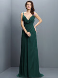 A-Line/Princess Spaghetti Straps Pleats Sleeveless Long Chiffon Bridesmaid Dresses TPP0005548