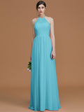 A-Line/Princess Halter Sleeveless Floor-Length Ruched Chiffon Bridesmaid Dresses TPP0005663