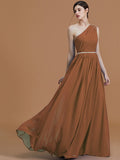 A-Line/Princess One-Shoulder Sleeveless Floor-Length Beading Chiffon Bridesmaid Dresses TPP0005259