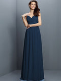 A-Line/Princess V-neck Lace Sleeveless Long Chiffon Bridesmaid Dresses TPP0005562